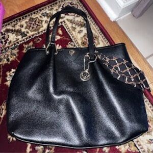 Anne Klein faux leather purse with leopard handkerchief scarf